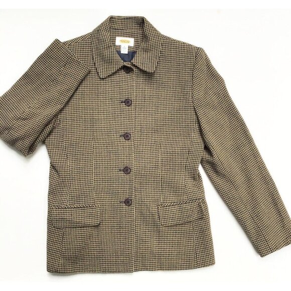 Talbots Vintage Houndstooth Blazer Jacket Womens Size 4 Brown Worsted Wool USA - Picture 1 of 11